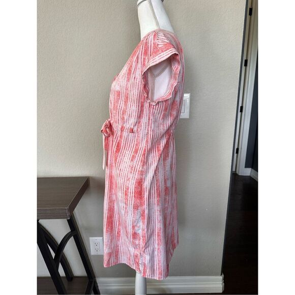 Rock Republic Pink White Tie Front Short Sleeve Button Down Dress - Picture 4 of 6